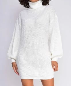 Emprada Tatyana Ivory White Oversized Sweater Dress Dresses
