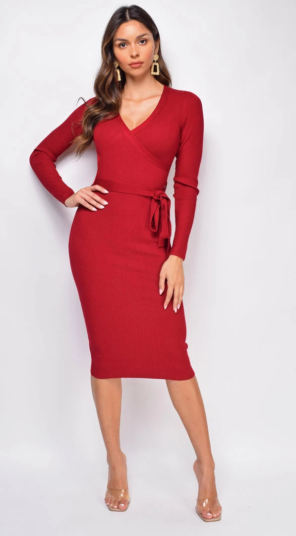 Emprada Evie Red Knit Ribbed Midi Dress Dresses 1 Emprada Evie Red Knit Ribbed Midi Dress Dresses