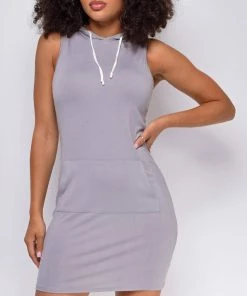 Emprada Reva Grey Sleeveless Hoodie Dress Dresses