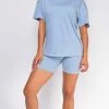 Emprada Oversized Blue T-Shirt And Biker Short Two Piece Set Loungewear