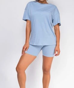 Emprada Oversized Blue T-Shirt And Biker Short Two Piece Set Loungewear