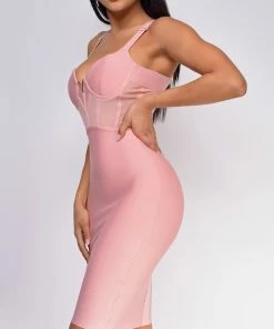 Emprada Casella Pink V Neck Bustier Mesh Bandage Dress Dresses 6 Emprada Casella Pink V Neck Bustier Mesh Bandage Dress Dresses