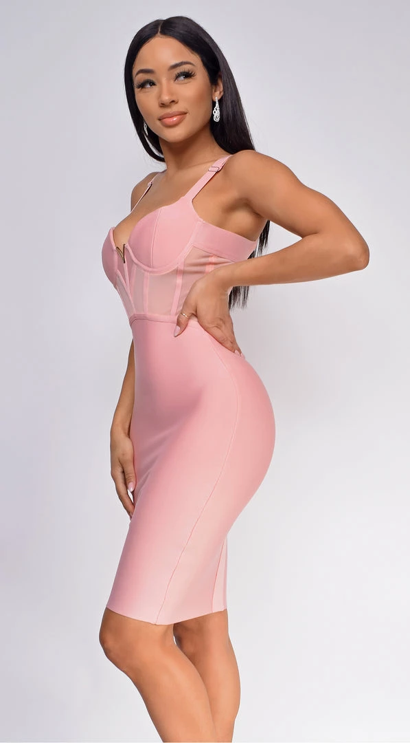 Emprada Casella Pink V Neck Bustier Mesh Bandage Dress Dresses 3 Emprada Casella Pink V Neck Bustier Mesh Bandage Dress Dresses