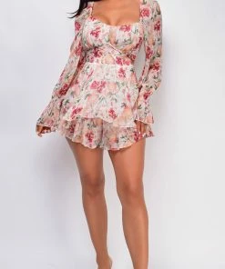 Emprada Jumpsuits & Rompers Temptation White Floral Romper