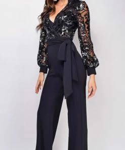Emprada Eve Black Sequin Jumpsuit