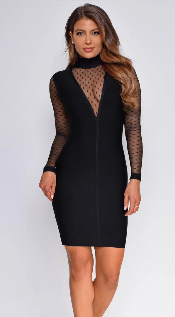 Emprada Dresses Cressida Black Mesh Deep V Neck Bandage Dress 1 Emprada Dresses Cressida Black Mesh Deep V Neck Bandage Dress