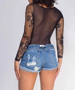 Emprada Tops Neda Black Lace Mesh Bodysuit