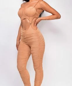 Emprada Jumpsuits & Rompers Roux Beige Ruched Jumpsuit