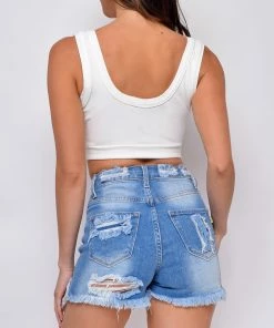 Emprada Tops Tosca White Ribbed Crop Top