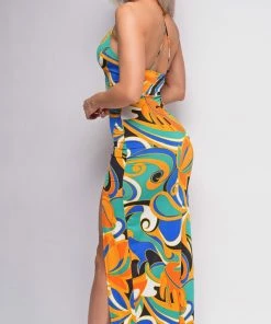 Emprada Dresses Alia Green Multi Color Cross Back Maxi Dress