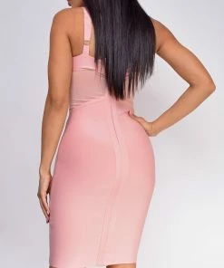 Emprada Casella Pink V Neck Bustier Mesh Bandage Dress Dresses 7 Emprada Casella Pink V Neck Bustier Mesh Bandage Dress Dresses