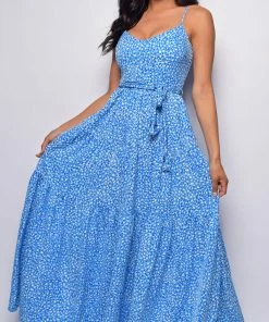 Emprada Dresses Come Back Blue Print Maxi Dress