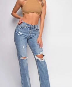 Emprada Bottoms Sonya Blue High Rise Straight Leg Ripped Jeans 10 Emprada Bottoms Sonya Blue High Rise Straight Leg Ripped Jeans
