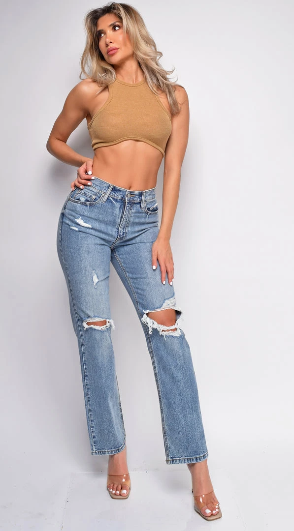 Emprada Bottoms Sonya Blue High Rise Straight Leg Ripped Jeans 5 Emprada Bottoms Sonya Blue High Rise Straight Leg Ripped Jeans