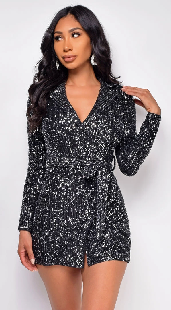 Emprada Sara Black Sequin Belted Dress 1 Emprada Sara Black Sequin Belted Dress