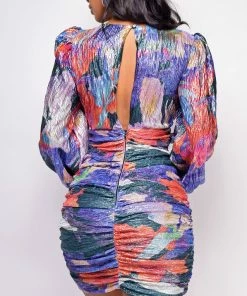 Emprada Halle Purple Multi Color Shimmer Ruched Dress