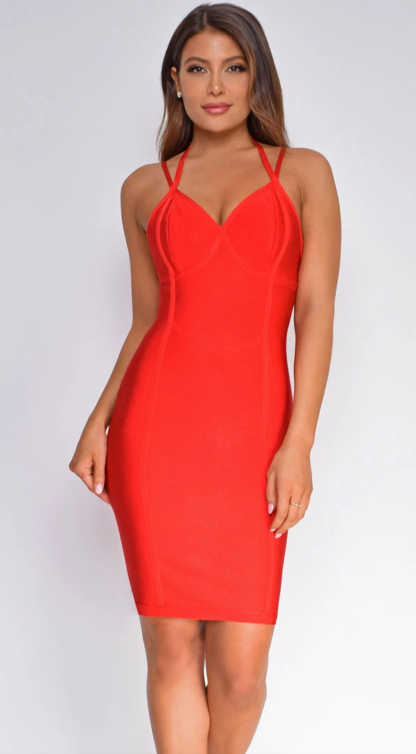 Emprada Jasper Red Halter Bandage Dress Dresses 1 Emprada Jasper Red Halter Bandage Dress Dresses
