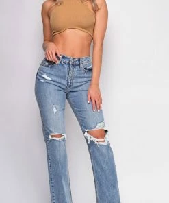 Emprada Bottoms Sonya Blue High Rise Straight Leg Ripped Jeans