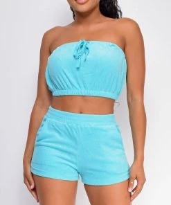 Emprada Arwa Blue Terry Two Piece Tube Set Blue Dresses