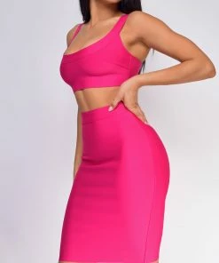 Emprada Milly Hot Pink Bandage Top And Skirt Set Dresses