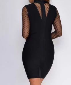 Emprada Dresses Cressida Black Mesh Deep V Neck Bandage Dress 7 Emprada Dresses Cressida Black Mesh Deep V Neck Bandage Dress