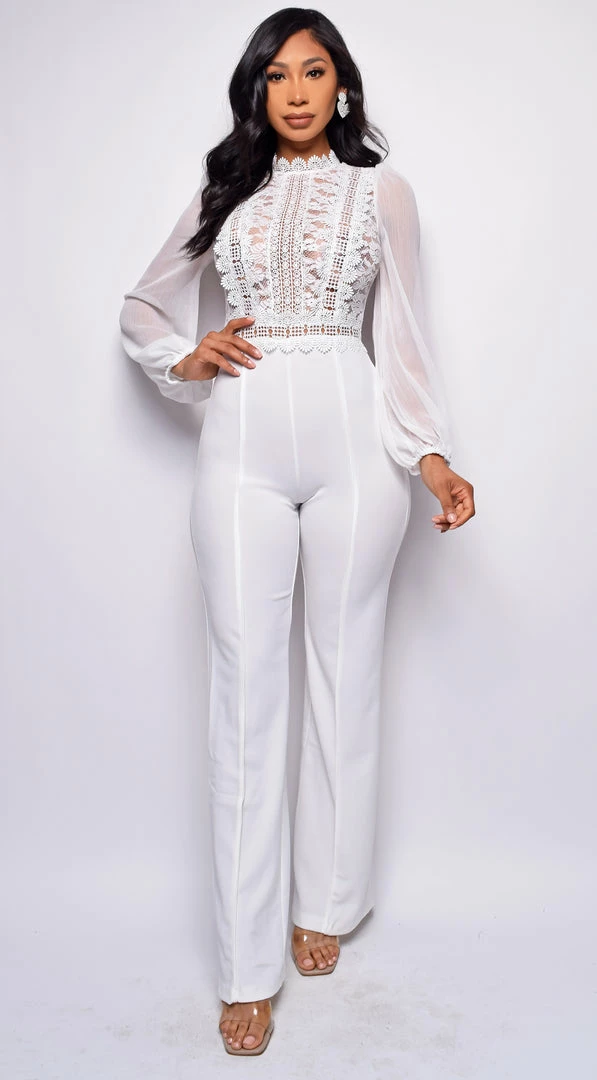 Emprada Nerine White Crochet Lace Mesh Jumpsuit 2 Emprada Nerine White Crochet Lace Mesh Jumpsuit