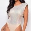 Emprada Houston Opal Beige Sequin Bodysuit Tops