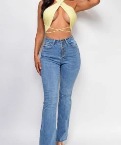 Emprada Denver Blue High Waist Bell Bottom Jeans Bottoms