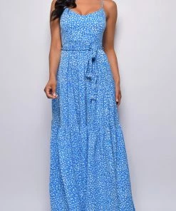 Emprada Dresses Come Back Blue Print Maxi Dress
