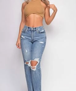 Emprada Bottoms Sonya Blue High Rise Straight Leg Ripped Jeans