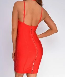 Emprada Jasper Red Halter Bandage Dress Dresses