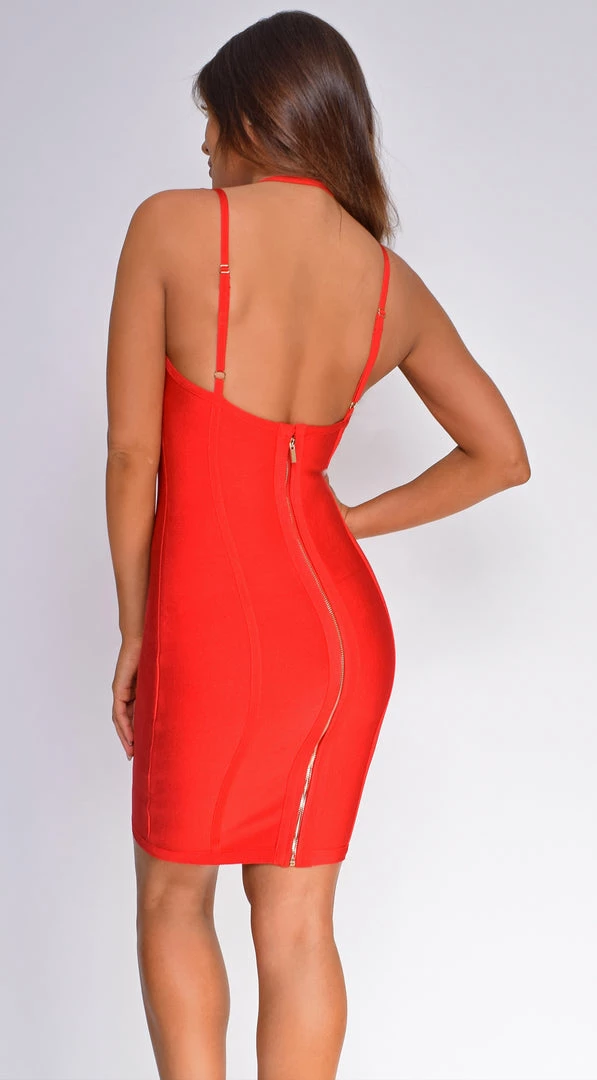 Emprada Jasper Red Halter Bandage Dress Dresses 2 Emprada Jasper Red Halter Bandage Dress Dresses