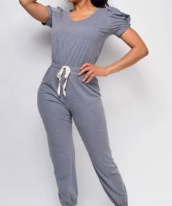 Emprada Loungewear Willa Grey Puff Sleeve Jumpsuit