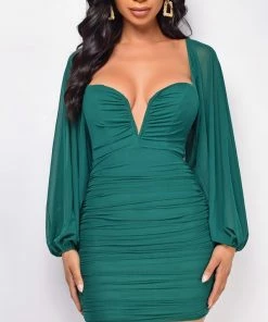 Emprada Calla Green Mesh Ruched Dress 8 Emprada Calla Green Mesh Ruched Dress