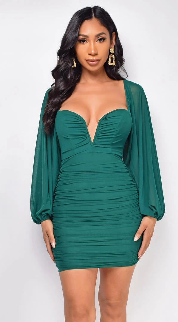 Emprada Calla Green Mesh Ruched Dress 4 Emprada Calla Green Mesh Ruched Dress