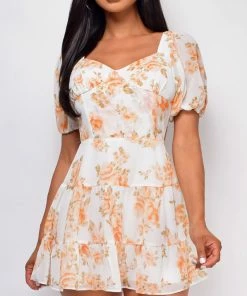 Emprada Dresses Tarsha White Orange Floral Dress