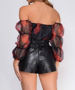 Emprada On Fire Black Organza Off Shoulder Crop Top 7 Emprada On Fire Black Organza Off Shoulder Crop Top