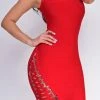 Emprada Dresses Charlyn Red Side Lace Up One Shoulder Bandage Dress