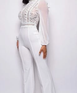 Emprada Nerine White Crochet Lace Mesh Jumpsuit 7 Emprada Nerine White Crochet Lace Mesh Jumpsuit