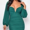 Emprada Calla Green Mesh Ruched Dress
