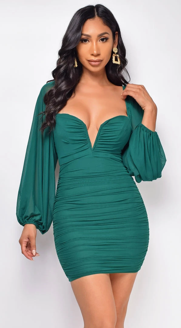 Emprada Calla Green Mesh Ruched Dress 1 Emprada Calla Green Mesh Ruched Dress