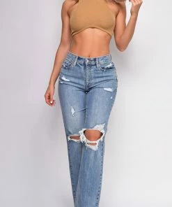Emprada Bottoms Sonya Blue High Rise Straight Leg Ripped Jeans 11 Emprada Bottoms Sonya Blue High Rise Straight Leg Ripped Jeans