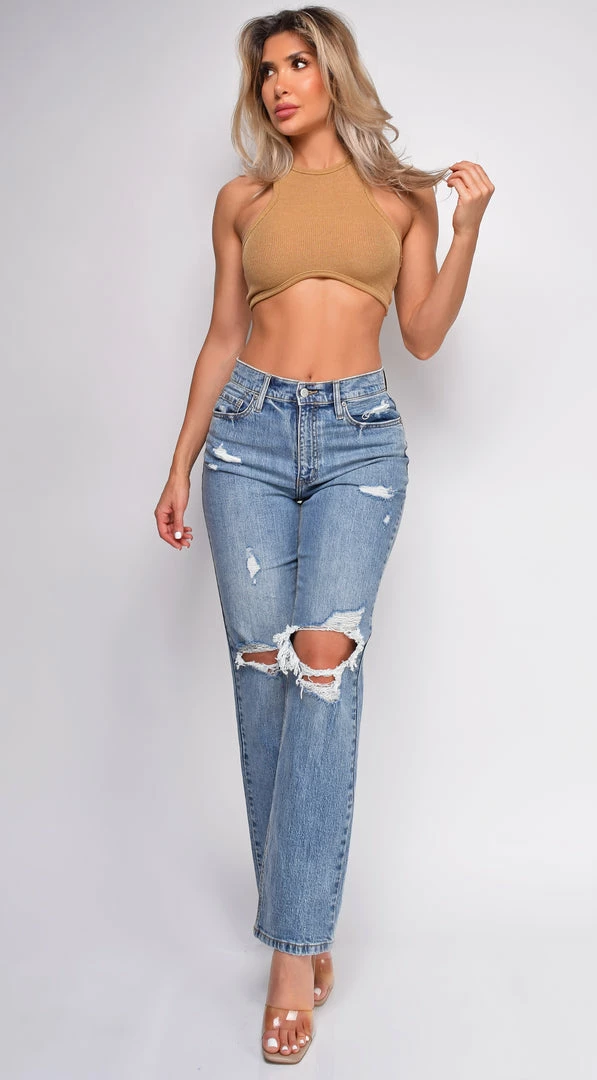 Emprada Bottoms Sonya Blue High Rise Straight Leg Ripped Jeans 6 Emprada Bottoms Sonya Blue High Rise Straight Leg Ripped Jeans