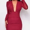 Emprada Dresses Jessica Red V Plunge Ruched Dress