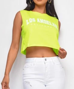 Emprada Tops Los Angeles Neon Lime Green Graphic Top