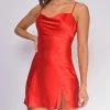 Emprada Skyler Red Cowl Neck Satin Dress Dresses