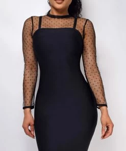 Emprada Nikki Black Mesh Bandage Dress Dresses