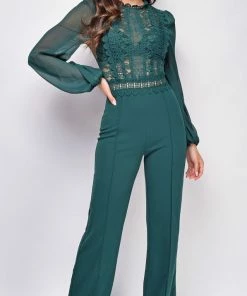 Emprada Jumpsuits & Rompers Skye Green Lace Jumpsuit