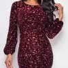Emprada Ena Burgundy Red Sequin Dress Dresses