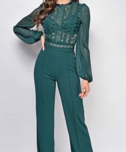 Emprada Jumpsuits & Rompers Skye Green Lace Jumpsuit